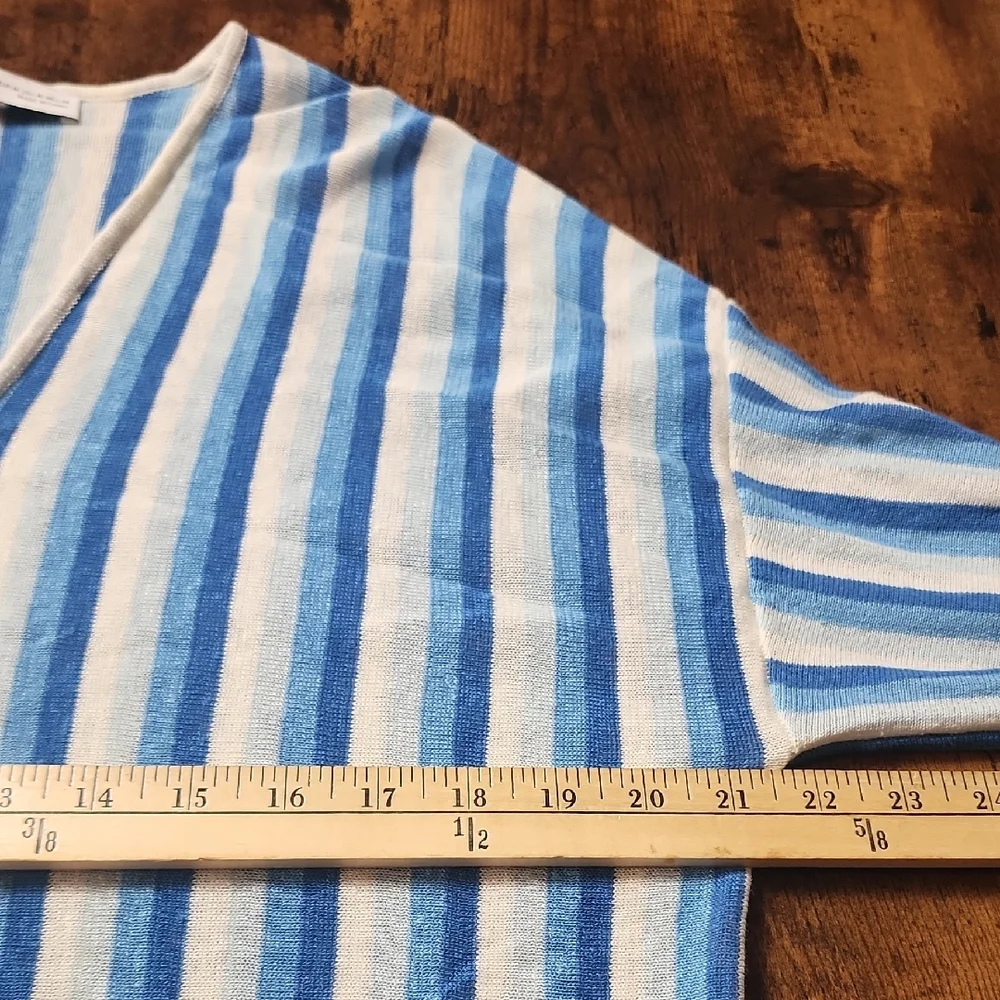 ZARA | Linen Knit Striped V-Neck Tunic Dress Swim Cover Up Blue Cream Beach | M